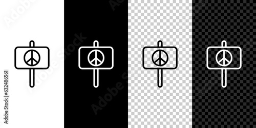 Set line Peace icon isolated on black and white, transparent background. Hippie symbol of peace. Vector