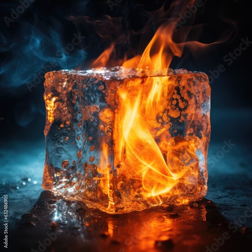 flaming ice cube created using generative AI tools