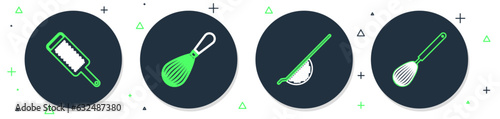 Set line Kitchen whisk, colander, Grater and icon. Vector