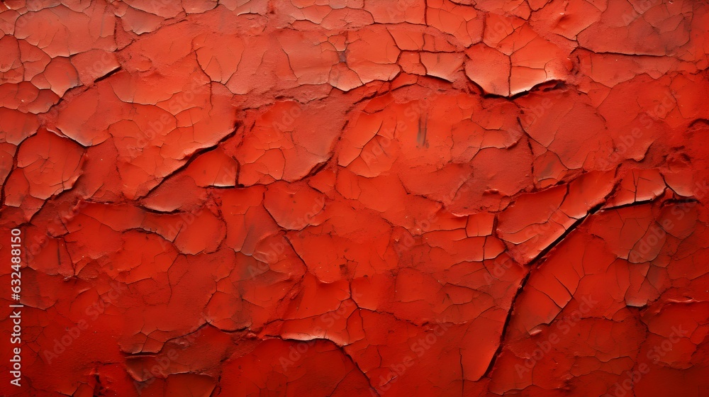 Cracked Paint Texture in red Colors on a concrete Wall. Vintage Background
