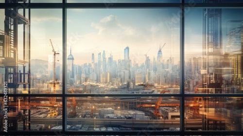Industry landscape view througth glasses in tall building  Generative AI.