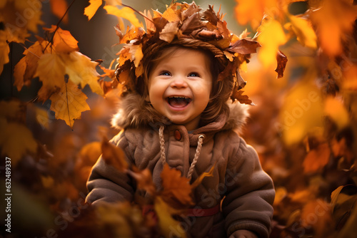 Autumn Adventures  Little Kid s Joyful Play Among Fallen Leaves in the Park