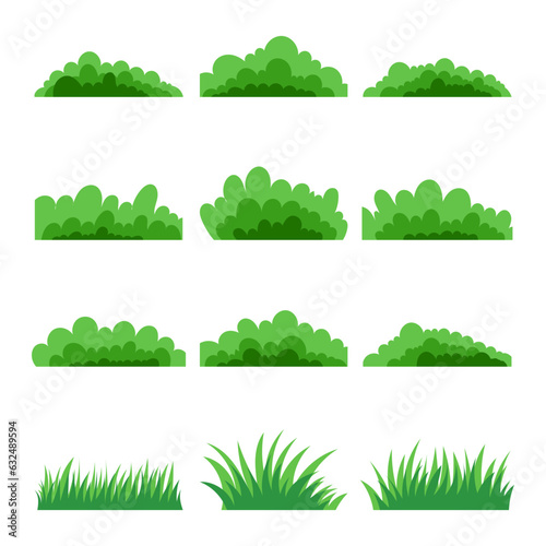 illustration of green grass or brush element set isolated on white background © ikkiae01