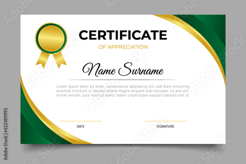 modern green and gold gradient certificate business template design