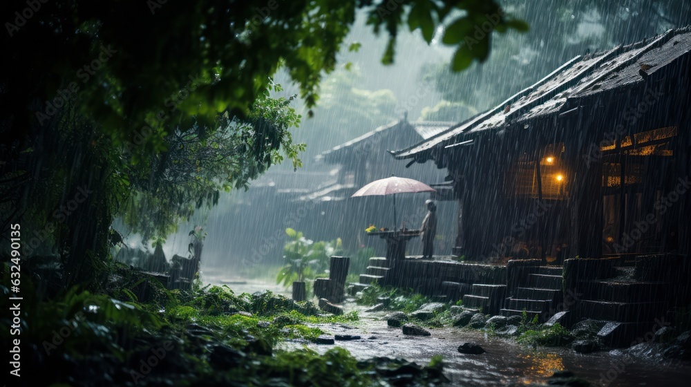 Epic Photography Shot of Rainy Season Background, Enjoying Nature Rainfall and Happy Life Concept. Generative Ai