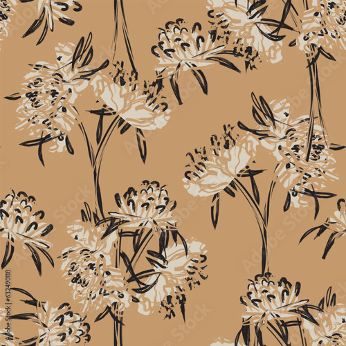 Neutral Colour Botanical Floral Seamless Pattern Design