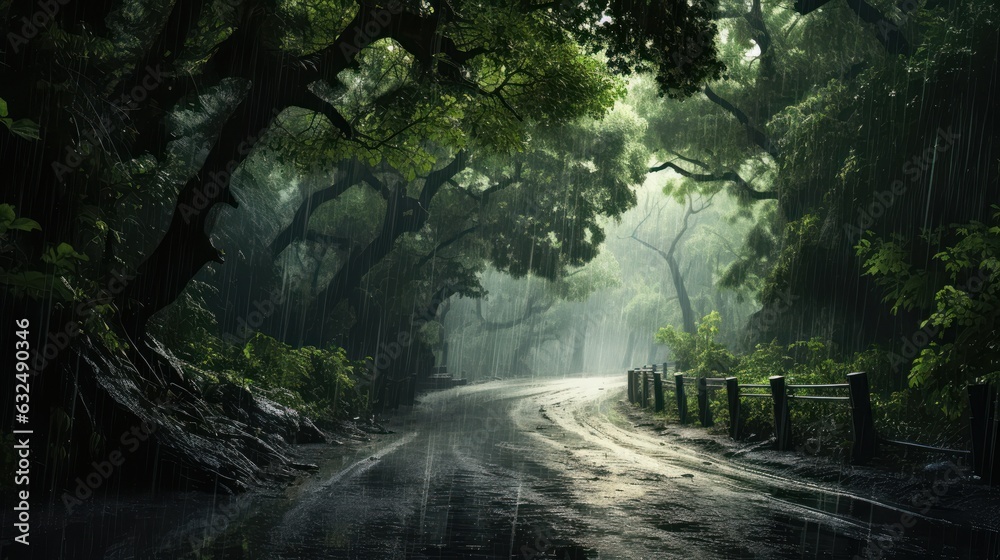 Epic Photography Shot of Rainy Season Background, Enjoying Nature Rainfall and Happy Life Concept. Generative Ai