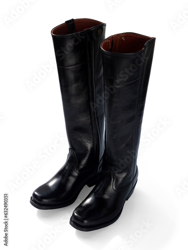 Pair of black horse boots on white background, clipping path