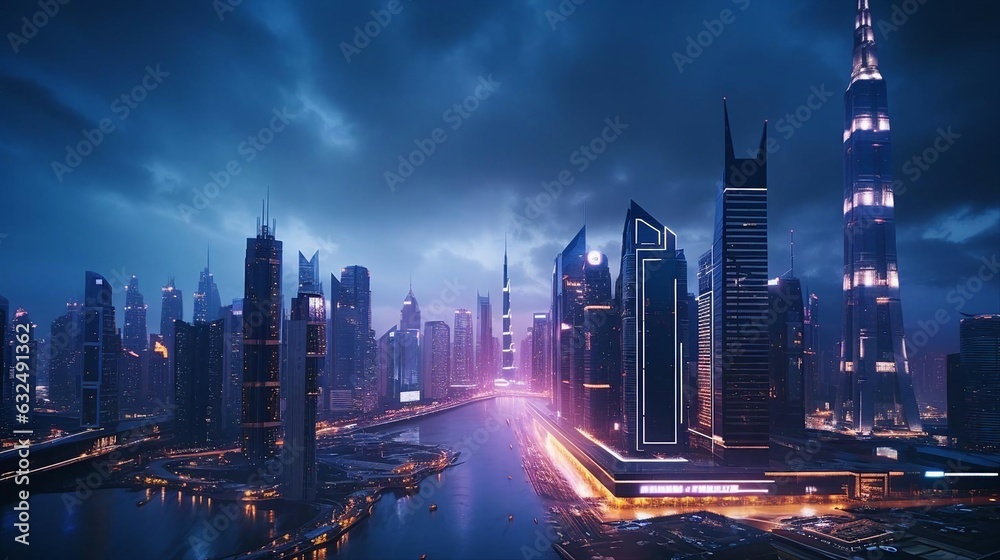 Fototapeta premium a city skyline at night