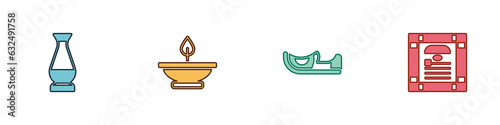 Set Indian vase, Aroma lamp, shoes and constitution day icon. Vector