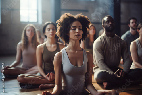 Group of people meditating in a yoga session