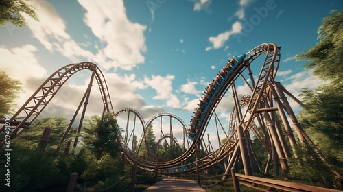 a roller coaster going through a park photo