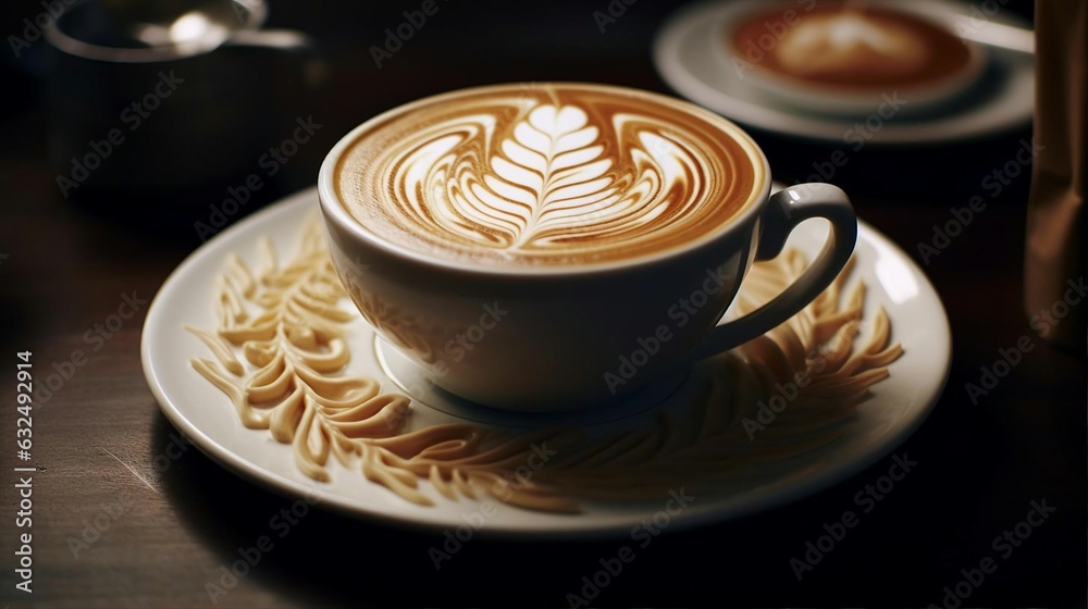 a cup of coffee with a design on the foam