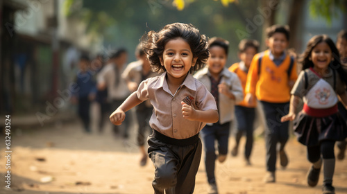 During recess, children play active games outdoors, laughing and relishing every moment of returning to school. Their voices fill the schoolyard with cheerful sounds  photo