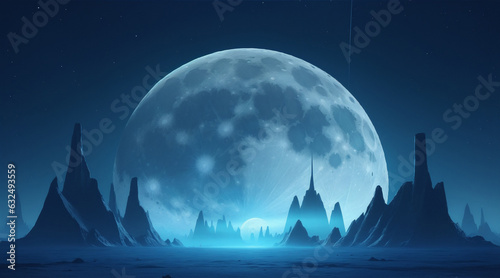 Moon in sky at night background asset game 2D futuristic by Generative AI