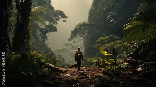 a man walking in a forest