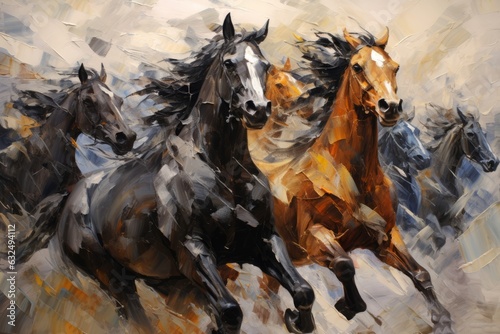 Dark horses  oil painting. Beautiful illustration picture. Generative AI
