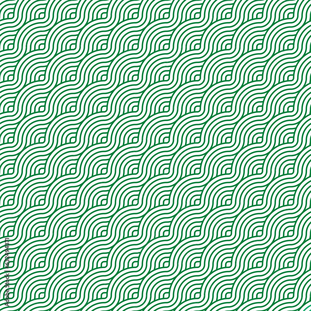 Seamless retro pattern abstract green waves. Print block for fabric, apparel textile, wrapping paper