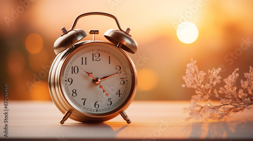 A symbol of a joyful new day: a morning alarm clock set against a backdrop of radiant sunlight. Generative AI