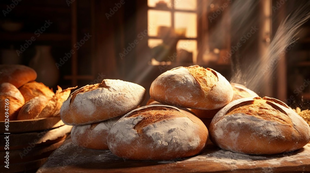 a group of breads on a table
