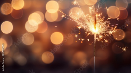 Burning sparkler with bokeh light background, high quality, 16:9, happy birthday, happy new year, celebration