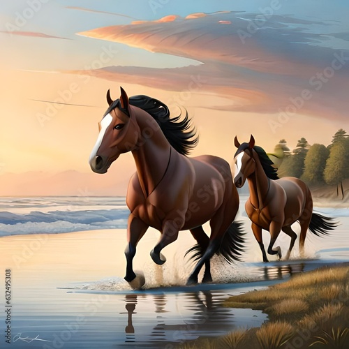 horse on the beach generated Ai