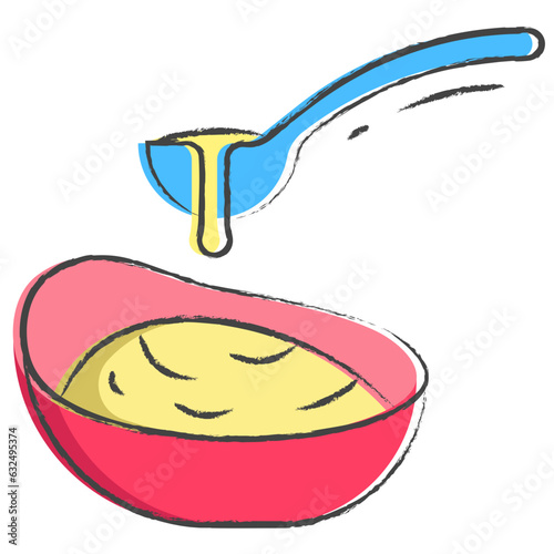 Vector hand drawn porridge with milk illustration icon