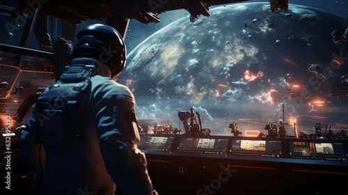 a man wearing a helmet and standing in front of a large stage