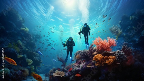 Photo scuba divers in the ocean