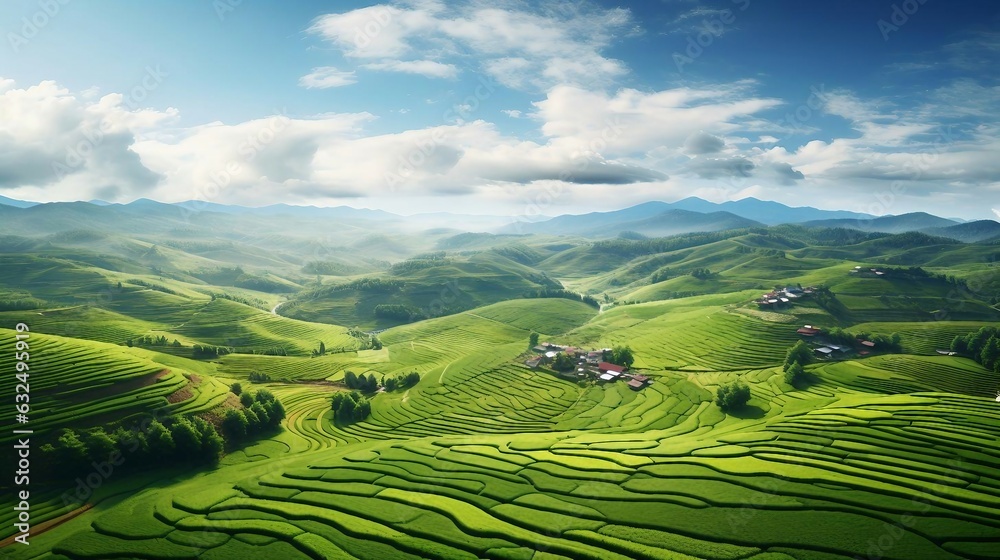 a green valley with hills and trees