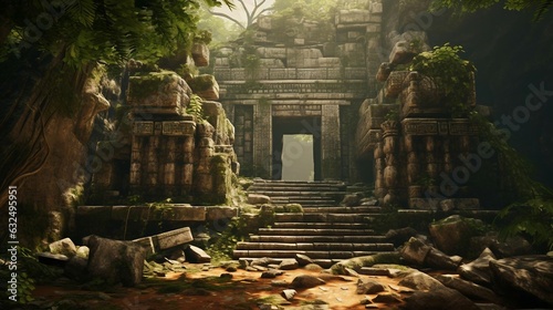 Fototapeta Naklejka Na Ścianę i Meble -  a stone building with stairs with Angkor Wat in the background