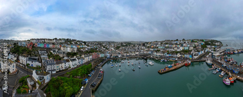 An aerial wide angle view of Brixham Fishing Village in Devon, United Kingdom