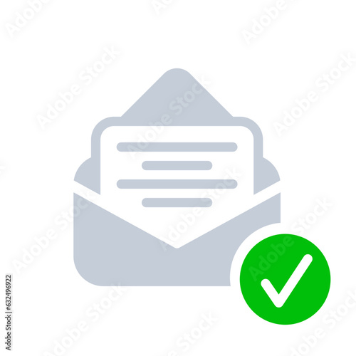Sending letter icon. Envelope with letter and green tick sent. Modern icon for apps and websites. Vector illustration isolated on white background.