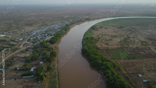 Aerial view of Omo river Omo Valley Omorate Ethiopia photo