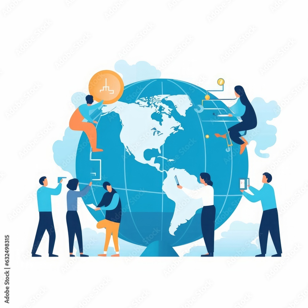 Global Trade. Business illustration. The team works in front of Globe, Generative AI Global Trade. Business illustration. The team works in front of Globe, Generative AI