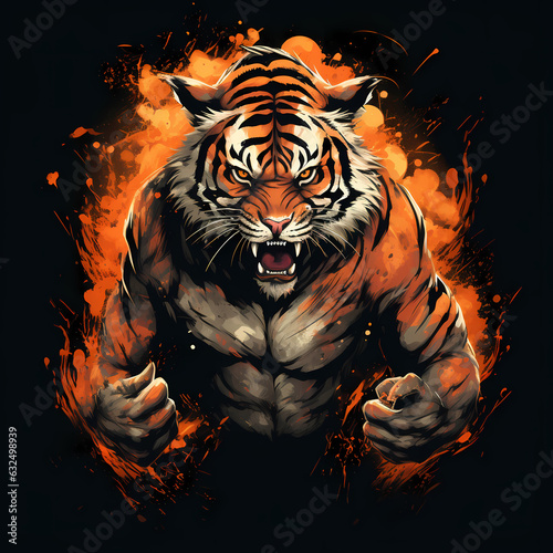 Strong Tiger with Fire Spirit © funway5400