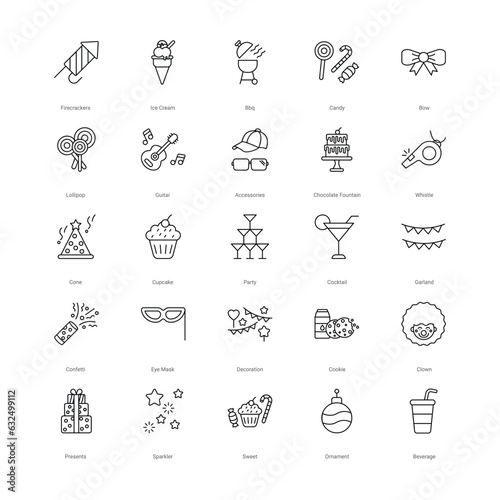 Party icons set vector stock illustration. such as party cap  calibration  events  birthday party  bbq party icons.
