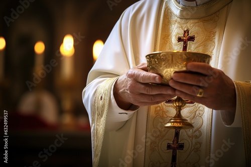 Obraz na płótnie Catholic priest administers Holy Communion in the church w salonie