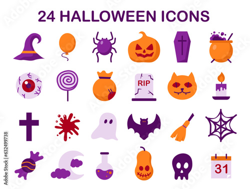 Halloween icons set. Simple stickers for halloween celebrating. Scary night