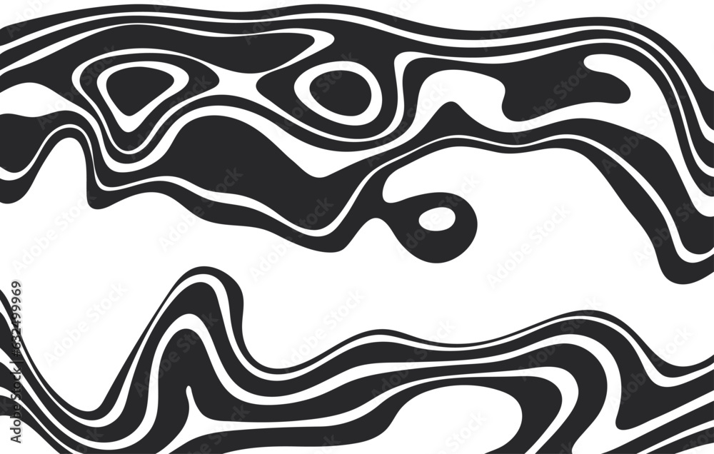 Abstract wave background, black and white wavy stripes and lines. Optical art.