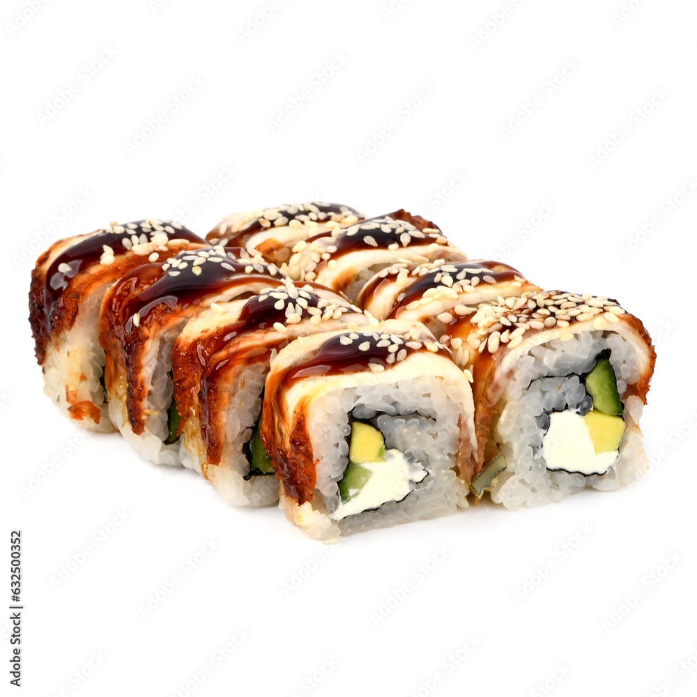 Rolls Unagi Philadelphia on a white background Rolls Unagi Philadelphia on a white background
