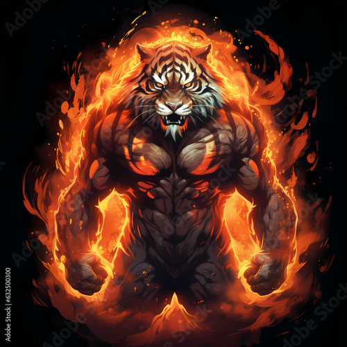 Strong Tiger with Fire Spirit © funway5400