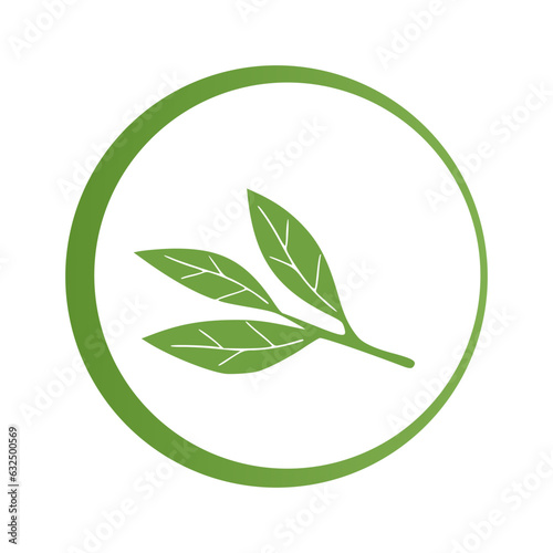 Green leaves with circle ring logo sign isolated on white background vector illustration.