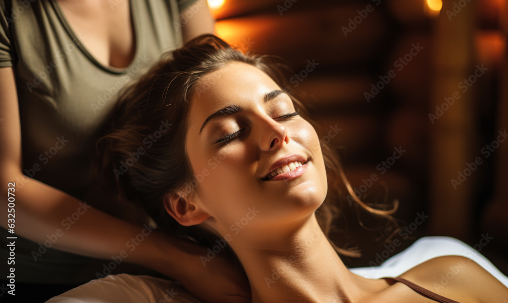 Spa Massage: Young Woman Enjoying Facial Treatment Spa Massage: Young Woman Enjoying Facial Treatment