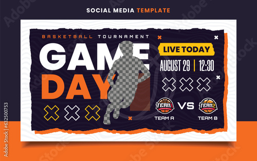 Game Day Basketball Sports Tournament Flyer Banner Template with Logo for Social Media