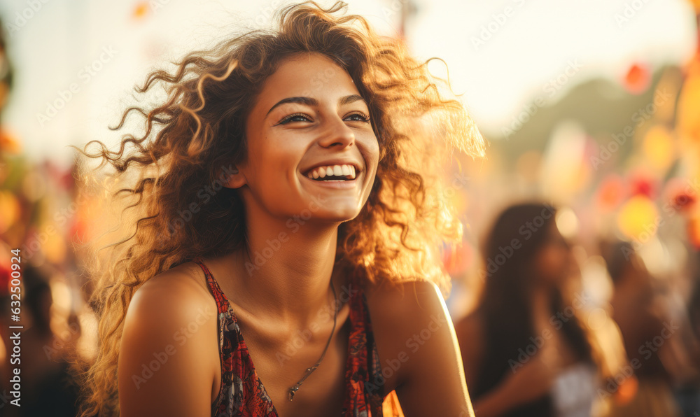 Vibrant Festival Vibes: Young Woman Having Fun