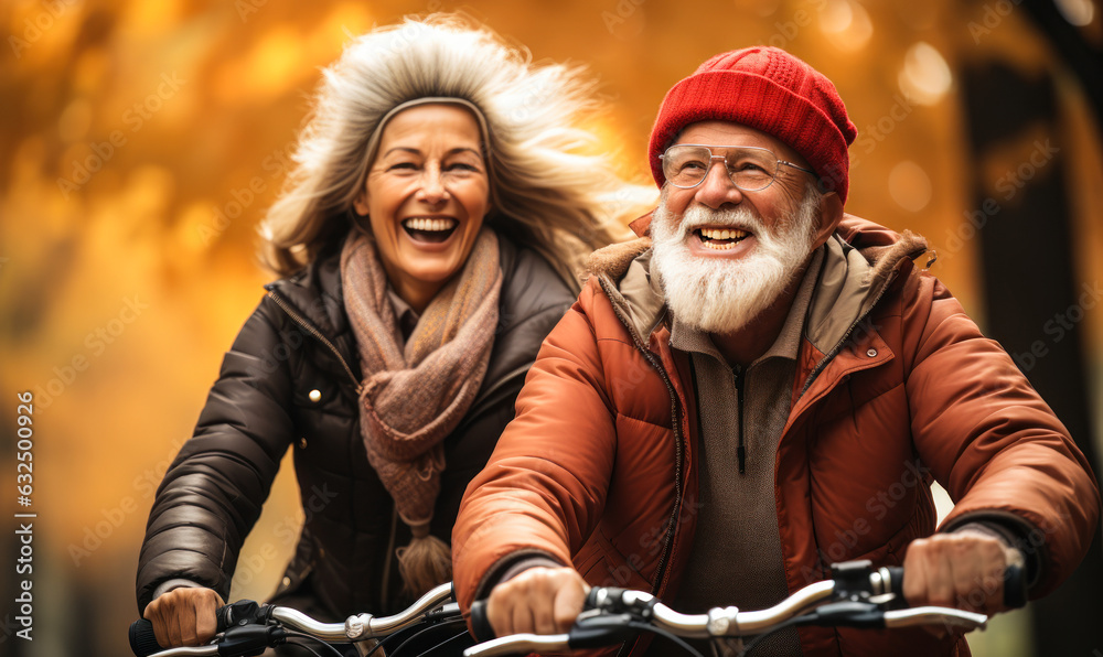 Autumnal Happiness: Senior Couple Cycling Autumnal Happiness: Senior Couple Cycling