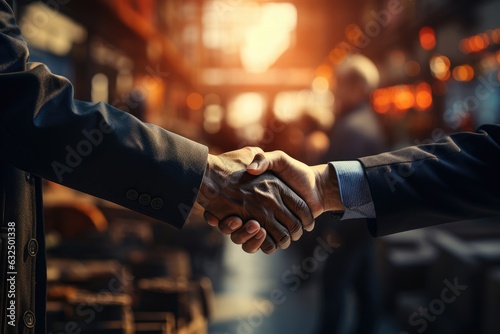 Partner handshake collaboration logistic background concept. Generative AI © itchaznong