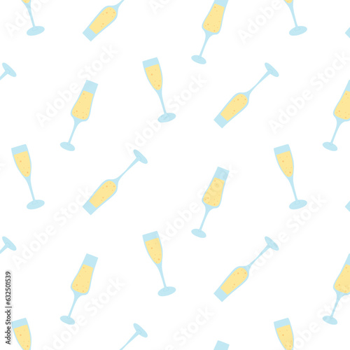 Seamless pattern with champagne. Pattern with a glass of champagne. Vector illustration in a flat style.