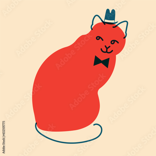Cat. Avatar, badge, poster, logo templates, print. Vector illustration in a minimalist style  with Riso print effect. Flat cartoon style